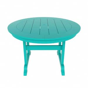 Hayes 47 in. All Weather HDPE Plastic Round Outdoor Dining Trestle Table with Umbrella Hole in Turquoise