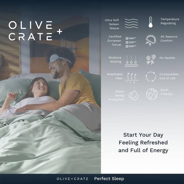 Olive + Crate Sheets - Eucalyptus Cooling Sheets for Hot Sleepers & Night Sweats, Cal King / Stone Gray