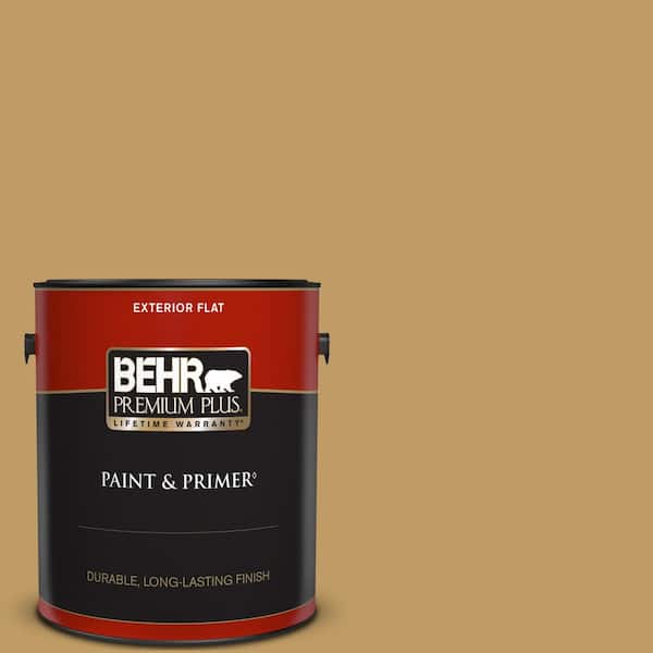 BEHR PREMIUM PLUS 1 gal. #340F-6 Mojave Gold Flat Exterior Paint & Primer