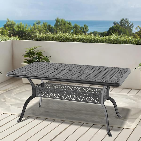 59.06 in. (L) x 35.43 in. (W) Black Rectangle Cast Aluminum Outdoor Dining Table