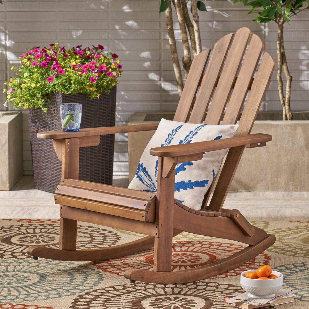 Cara Dark Brown Acacia Wood Adirondack Rocking Chair