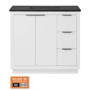 Harlock 37 in. W x 19 in. D x 35 in. H Single Sink Free Standing Bath Vanity in White with Black Cultured Marble Top