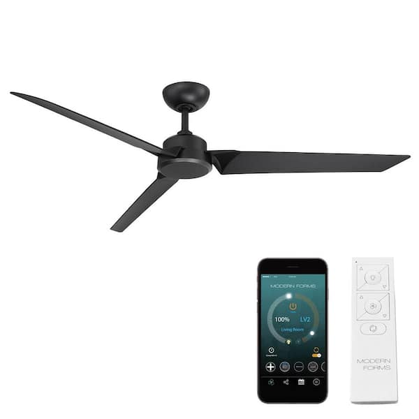 Modern Forms Roboto 62 in. Indoor/Outdoor Matte Black 3-Blade Smart Ceiling Fan with Remote Control