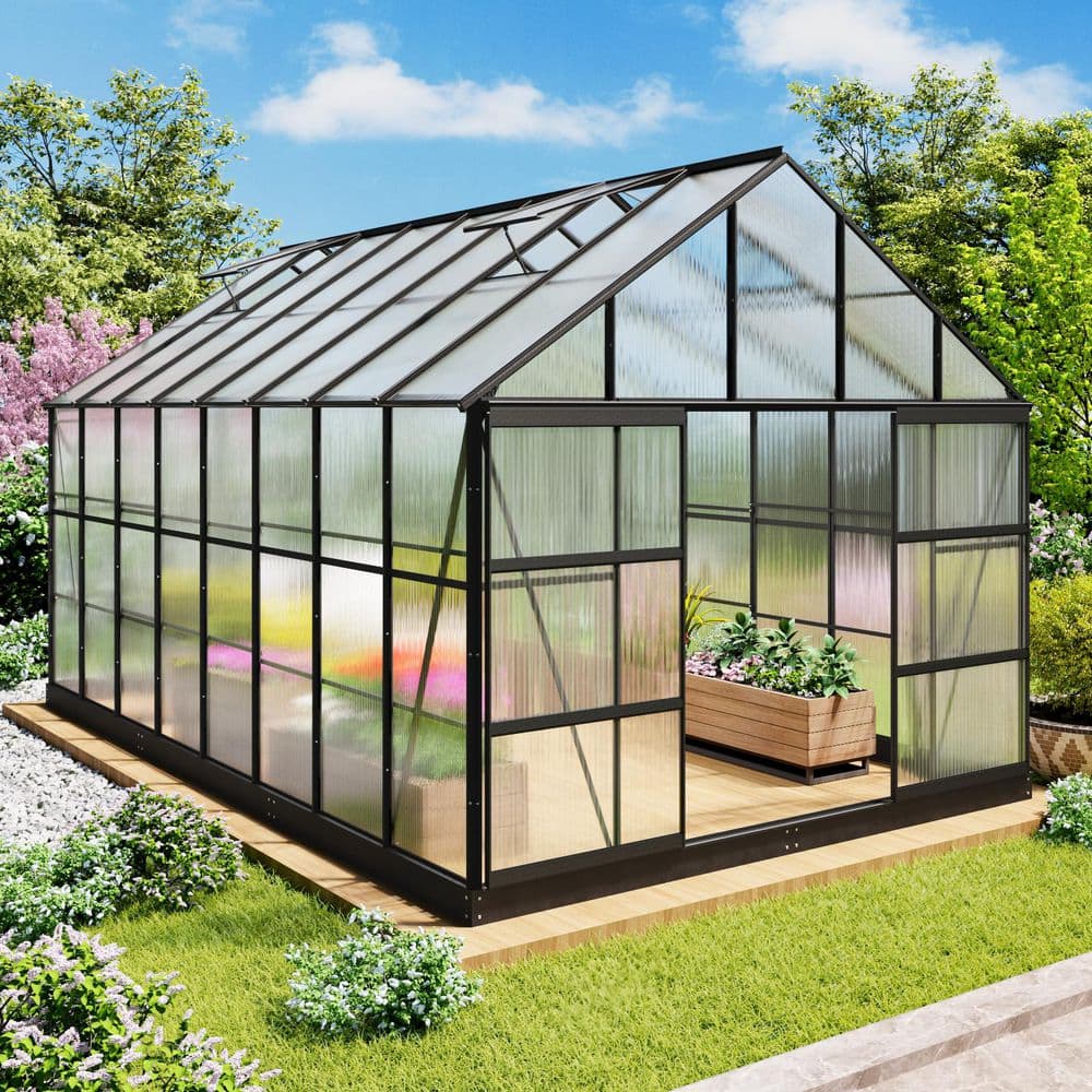 プレーヤー GREENHOUSE INMITOM 10 ft. x 14 ft. Black Aluminum Frame Clear Panel Garden