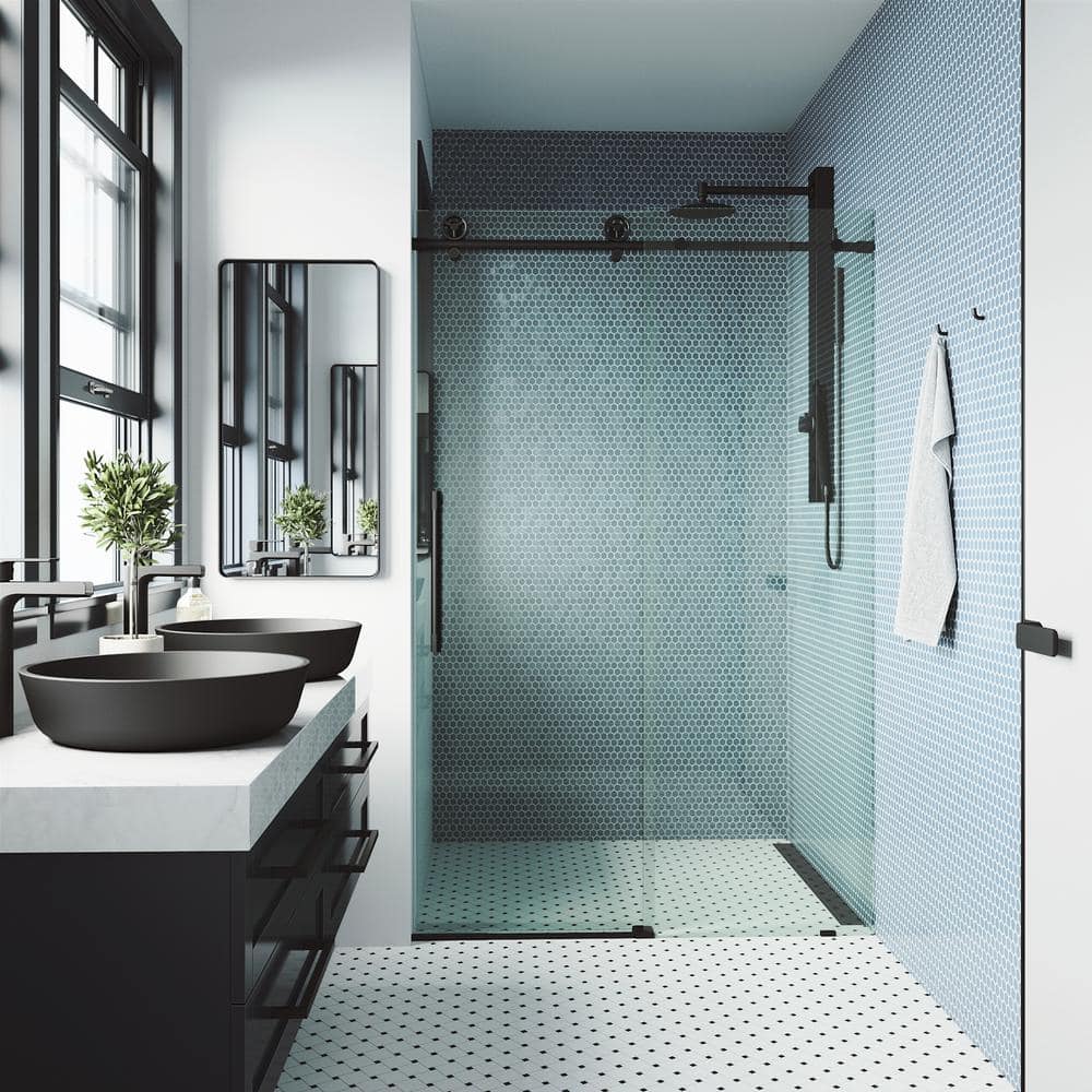 Cass 52" Wide Matte Black Frameless Sliding Shower Door