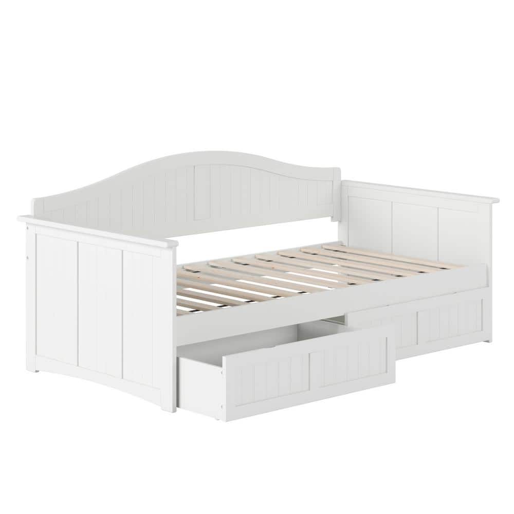 Nantucket White Twin Wood Daybed with Storage Drawers