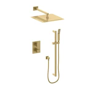 ZLINE Crystal Bay 2-Spray Patterns with 2 GPM 15.8 in. Wall Mount Rainfall Dual Shower Heads in Champagne Bronze