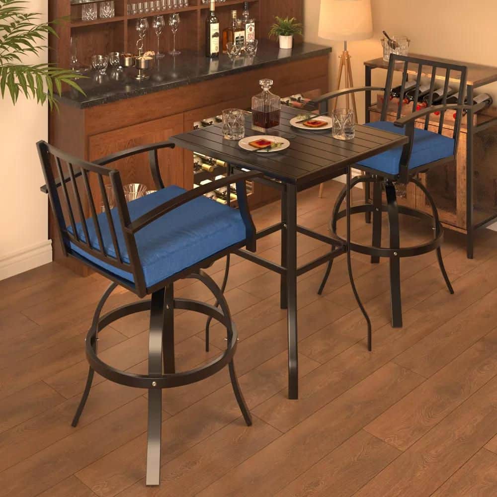 Halmuz 3-Piece Metal Patio Outdoor Bistro Set with Square Bar Table ...