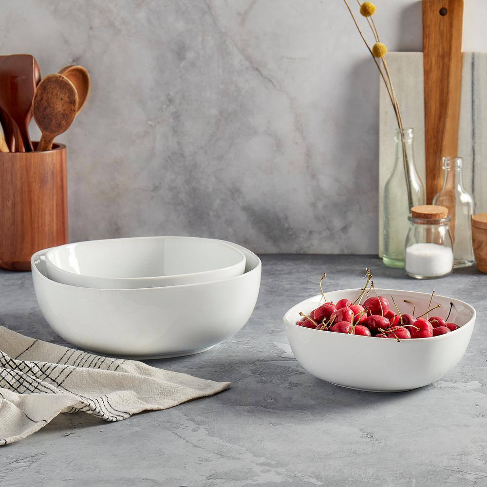 White Ceramic Microwave Safe Serving Bowl Set, 3 Piece