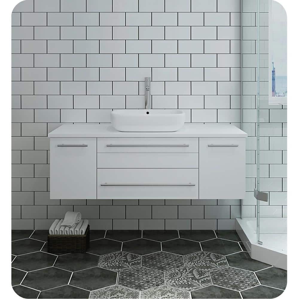 Lucera 48" White Wall Mount Double Vessel Sink Bathroom Vanity