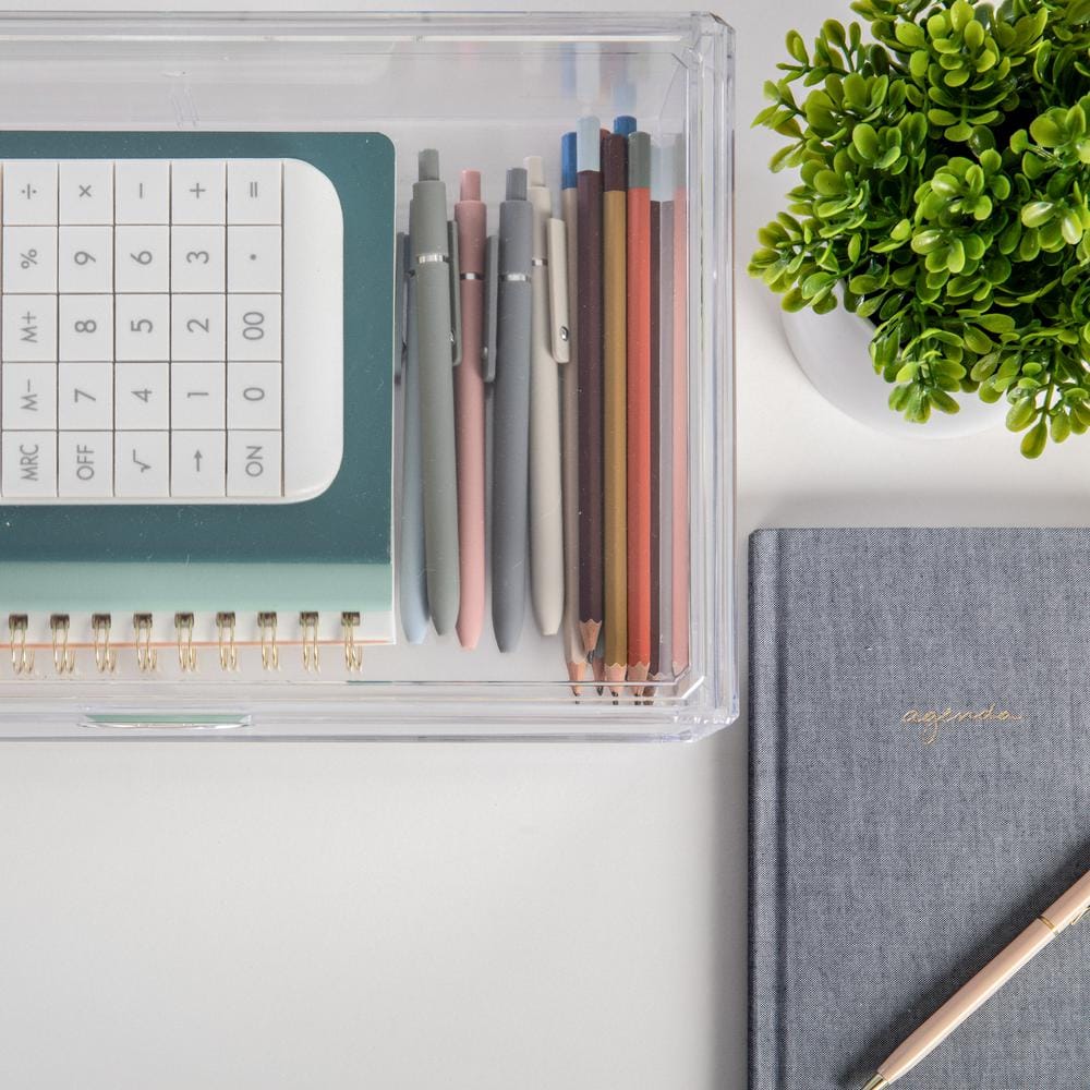 Clear Plastic Stackable Office Organizer with Drawer
