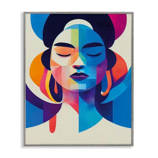 Bold Hue Woman's Face by Incado Gray Framed People Giclee Art Print 14 in. x 11 in.