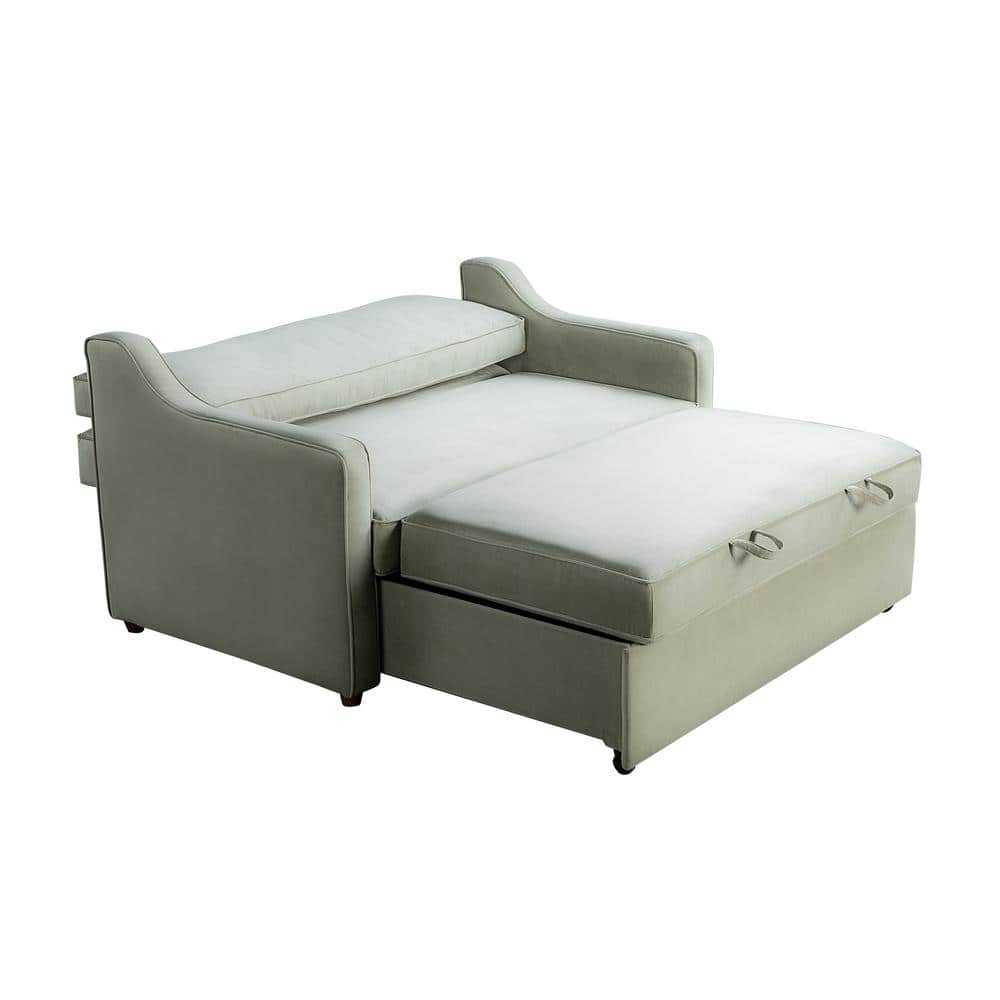 Sage Green Velvet Full Sleeper Loveseat with Wood Legs