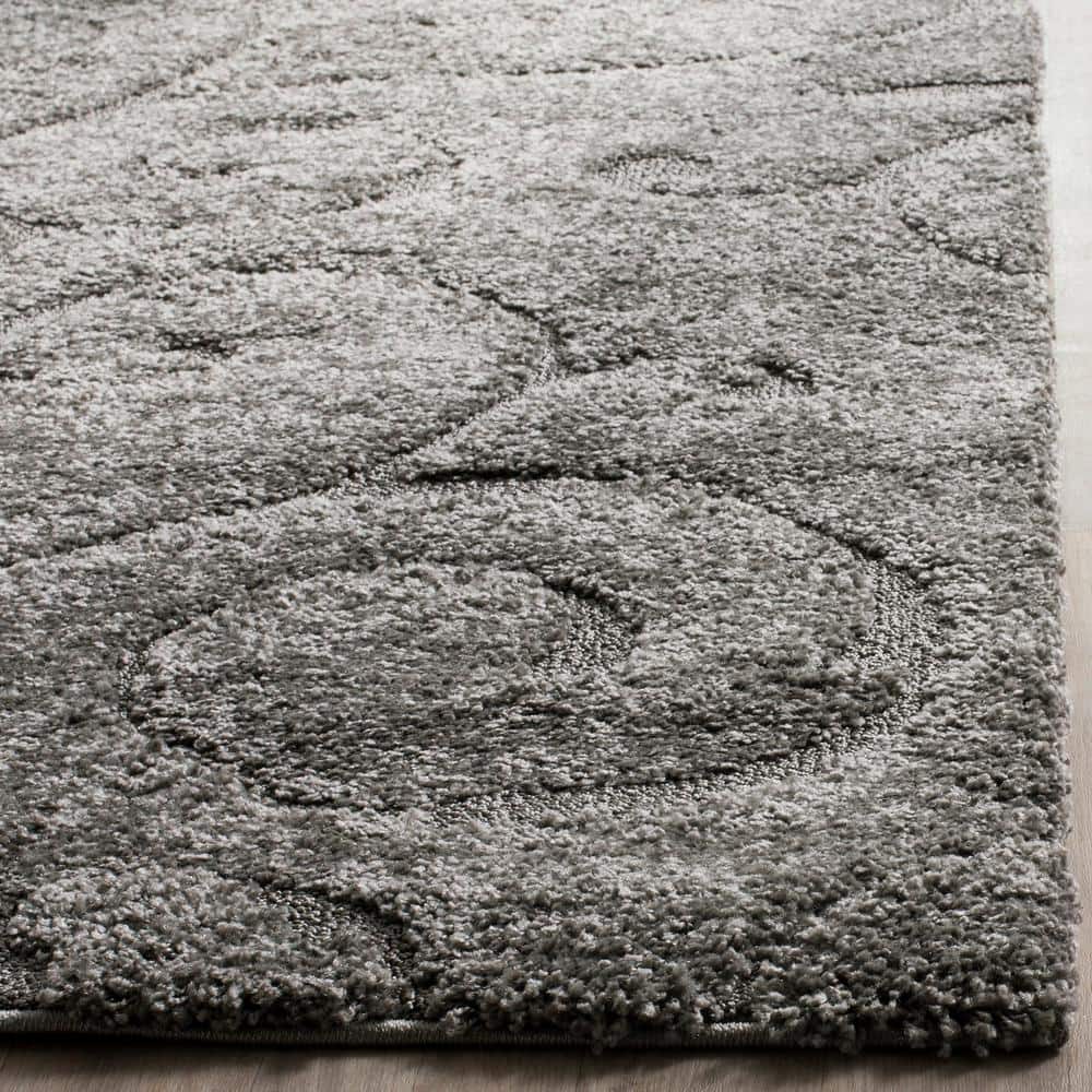 Gray Floral Shag Rectangular Synthetic Area Rug