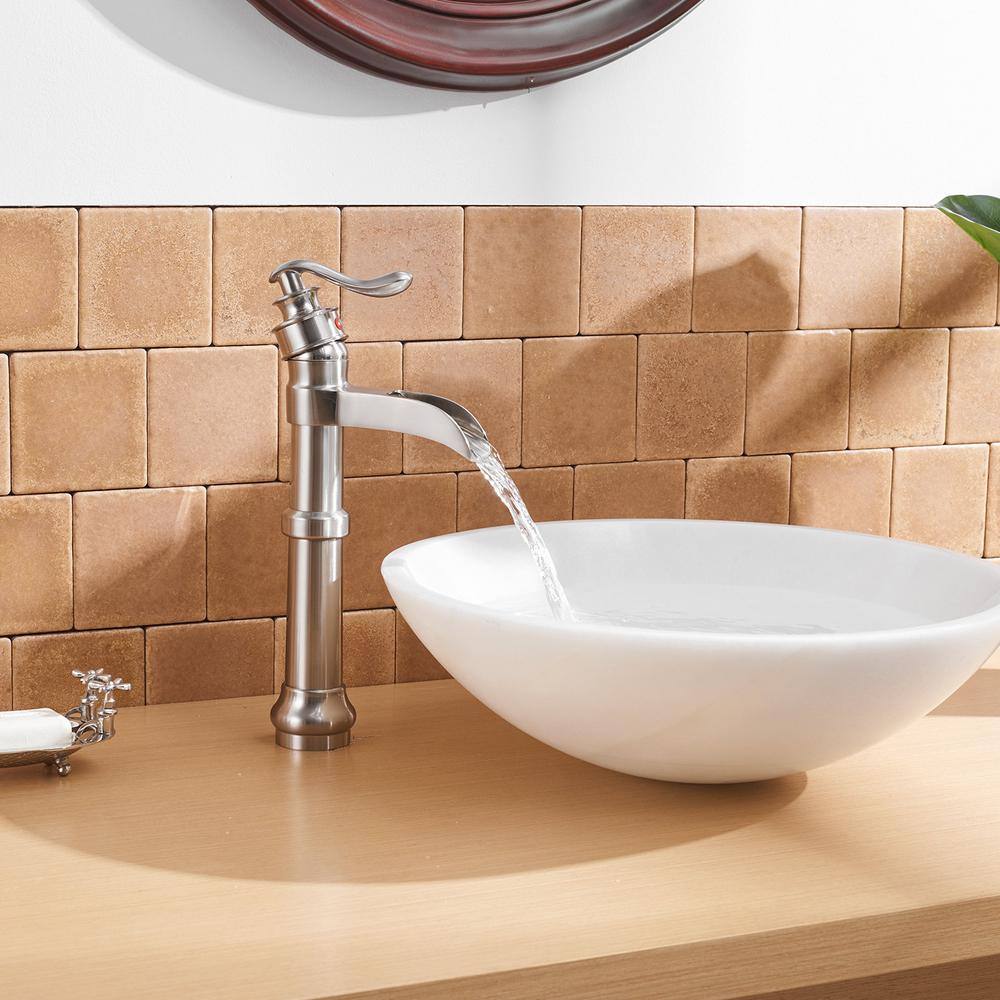Brushed Nickel Single-Handle Waterfall Vessel Bathroom Faucet
