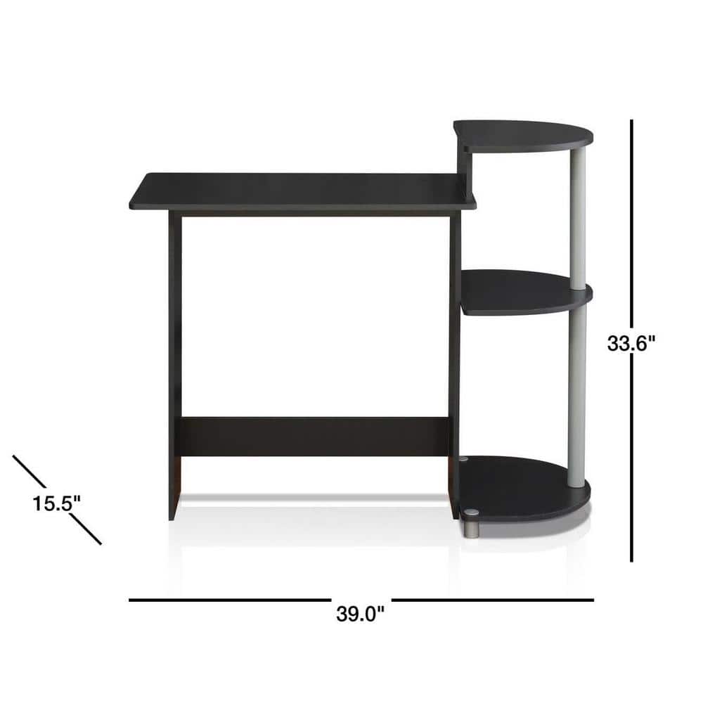 Black Wood Compact Computer Desk with Storage Shelves