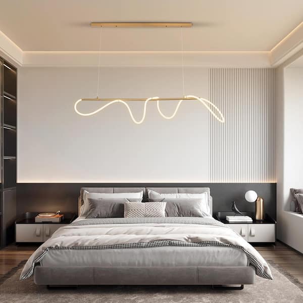 OUKANING 60-Watt 1-Light Gold Modern Linear Island Integrated LED