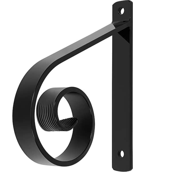 NVNOO 10.2 in. x 12 in. Heavy Duty Iron Wall Mounted Handrails Fits 1 or 2 Step for Outdoor, Rolled Shape Black