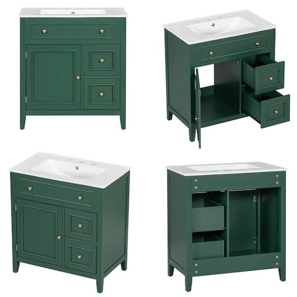 Magic Home 36 in. Transitional Green Bathroom Vanity Cabinet Freestanding  Combo Set with Single Sink Top, Shaker Cabinet, Drawers CS-WF195779AAD -  The Home Depot
