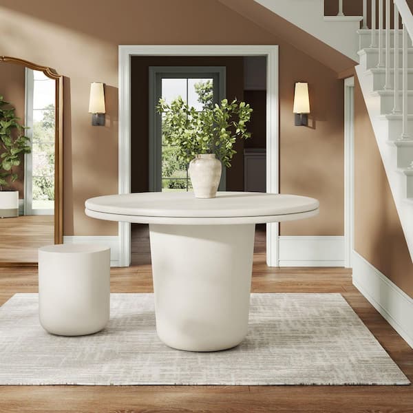 MODWAY Brion 48 Concrete Round Dining Table in White-Cement