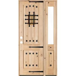 44 in. x 96 in. Mediterranean Unfinished Knotty Alder Arch Right-Hand Right Half Sidelite Clear Glass Prehung Front Door