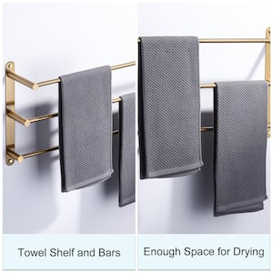 24 in. Bathroom 3-Tiers Towel Rack Wall Mount Towels Shelves/Bars in Stainless Steel Brushed Gold