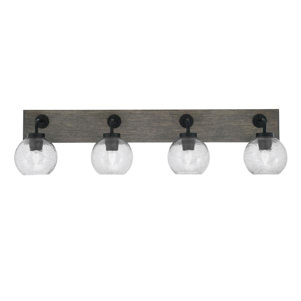 Unbranded Kirby 36.5 in. 4 Light Black & Painted Wood-look Vanity Light with 5.75 in. Smoke Bubble Glass Shades No Bulbs Included