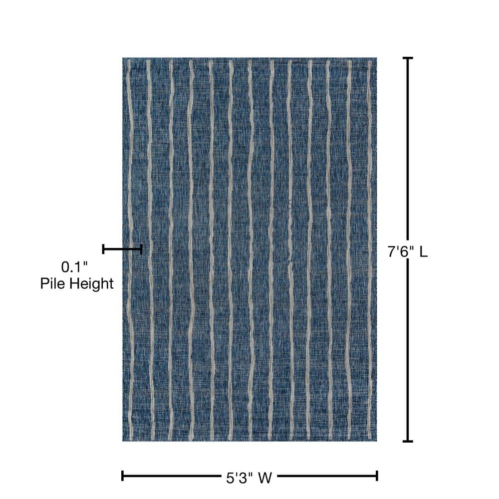 Coastal Stripe Blue Synthetic 5'3" x 7'6" Easy-Care Area Rug