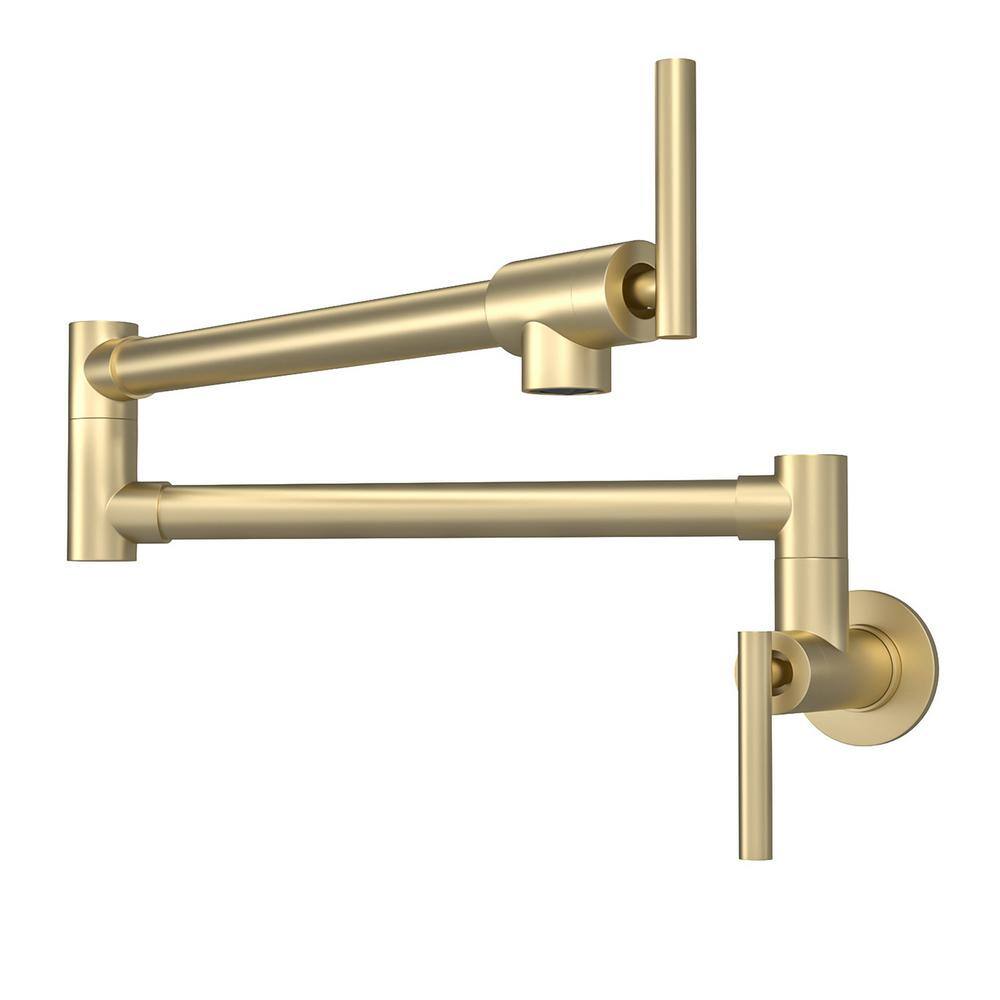 Wall Mount Kitchen Faucet Pot Filler Faucet Double-Handle in Brushed Gold