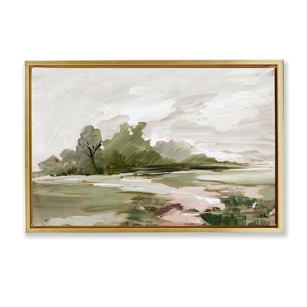 Stupell Industries Countryside with Distant Trees by Lera Gold Floater Frame Nature Graphic Art Print 21 in. x 31 in.