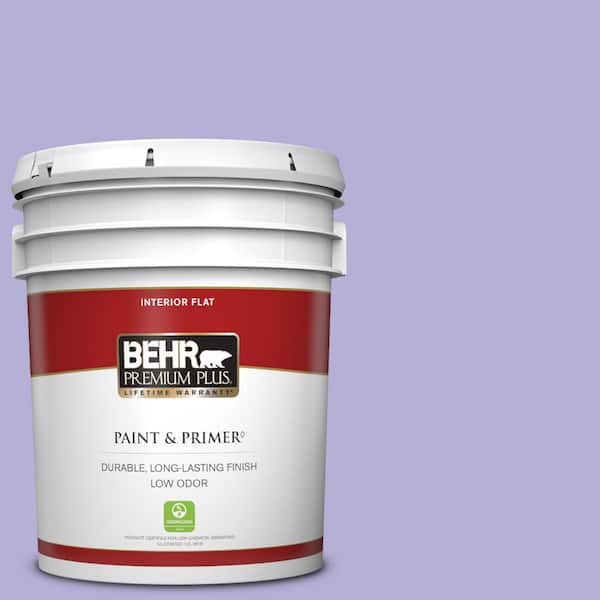 BEHR PREMIUM PLUS 5 gal. #630B-4 Freesia Purple Flat Low Odor Interior Paint & Primer