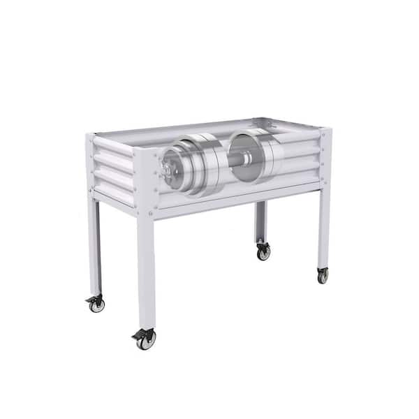 48 in. x 24 in. x 35 in. White Metal Raised Garden Bed with Legs, Large Planter Box on Wheels with Drainage Holes