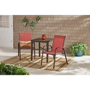 Mix and Match Brown Steel Sling Outdoor Patio Dining Chair in Chili Red (2-Pack)