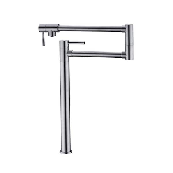 Wall Mounted Pot Filler with Dual Handle and Folding Swing Arm in Brushed Nickel