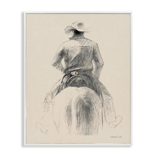 Stupell Industries Traditional Drawing of Cowboy by Danhui Nai White Framed People Giclee Art Print 14 in. x 11 in.