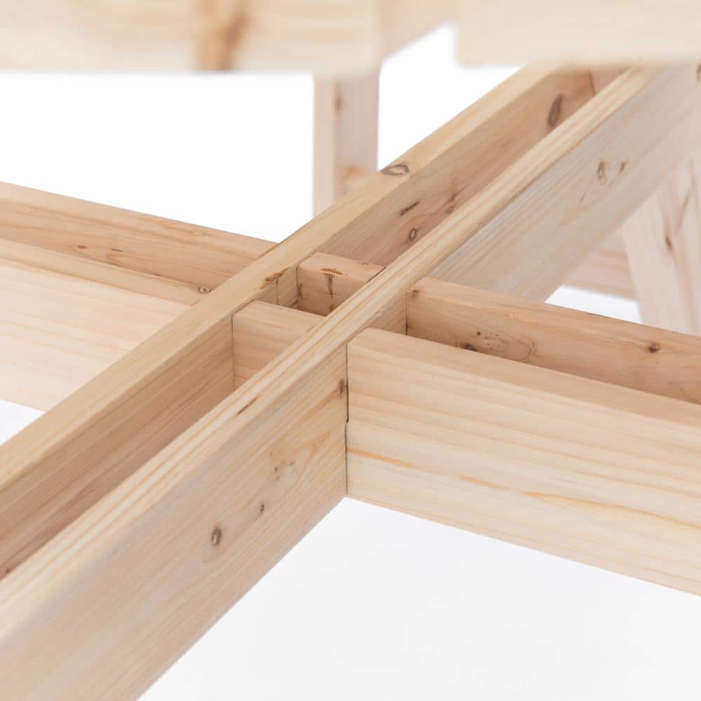 Natural Solid Wood Round Outdoor Picnic Table with Umbrella Hole, Seats 8