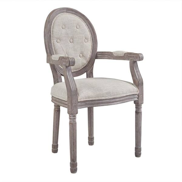 MODWAY Arise Vintage Beige French Upholstered Fabric Dining Armchair