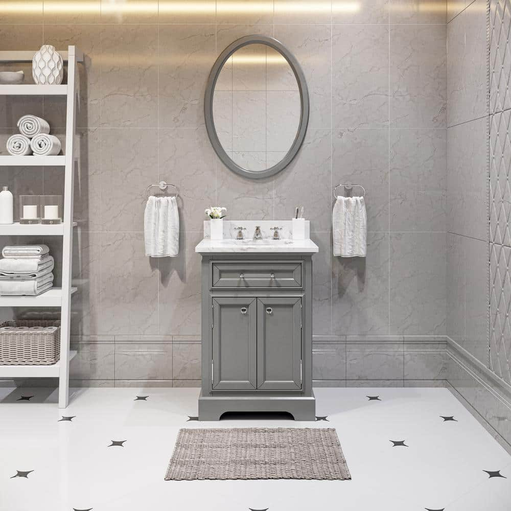 Water Creation 24 in. W x 21.5 in. D x 34 in. H Vanity in Cashmere Grey  with Marble Vanity Top in Carrara White Derby 24G - The Home Depot