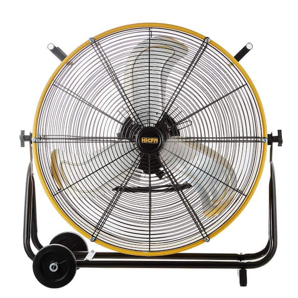24 in. 8800 CFM Industrial Drum Fan with 3-Speed in Yellow, Heavy Duty Construction with Casters Handle, Protable