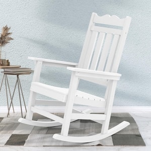 White Plastic Adirondack Rocking Chair with Big Armrest Weather Resistant, Fire Pit Outdoor Rocking Chair