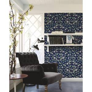 Jasmine Indigo Blue Metallic Pre-pasted Paper Wallpaper 60.75 sq. ft