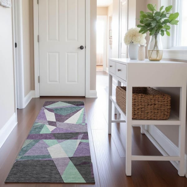 Mayfield Premium Machine Washable Abstract AMF1609 Purple 2 ft. 3 in. x 7 ft. 6 in. Runner Rug