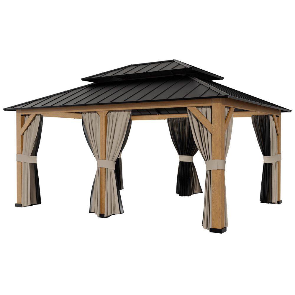 17 ft. x 13 ft. Wood Grain Outdoor Patio Aluminum Double Galvanized Steel Hard Top Roof Gazebo price history on PriceWatchPro