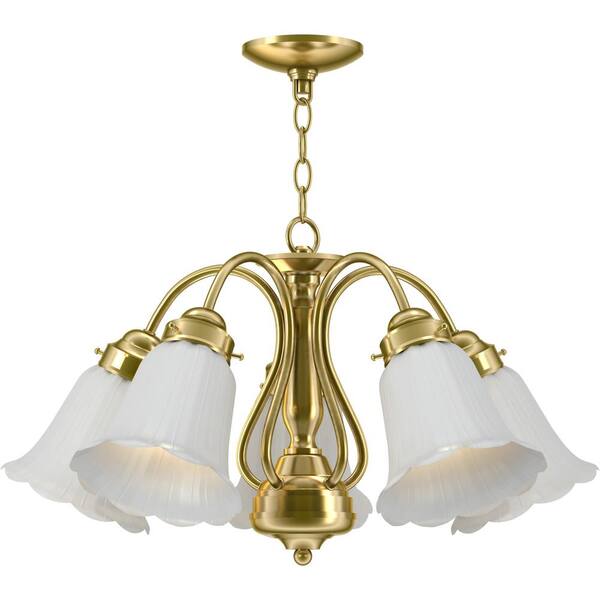 Volume Lighting 5-Lights Polished Brass Chandelier with Frosted Glass Shade