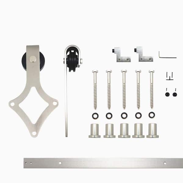 HOMACER 6.6 ft./79 in. Brushed Nickel Non-Bypass Sliding Barn Door Hardware Kit Diamond Design Roller for Single Door
