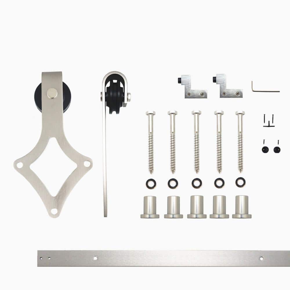 7 ft./84 in. Brushed Nickel Non-Bypass Sliding Barn Door Hardware Kit Diamond Design Roller for Single Door price history on PriceWatchPro