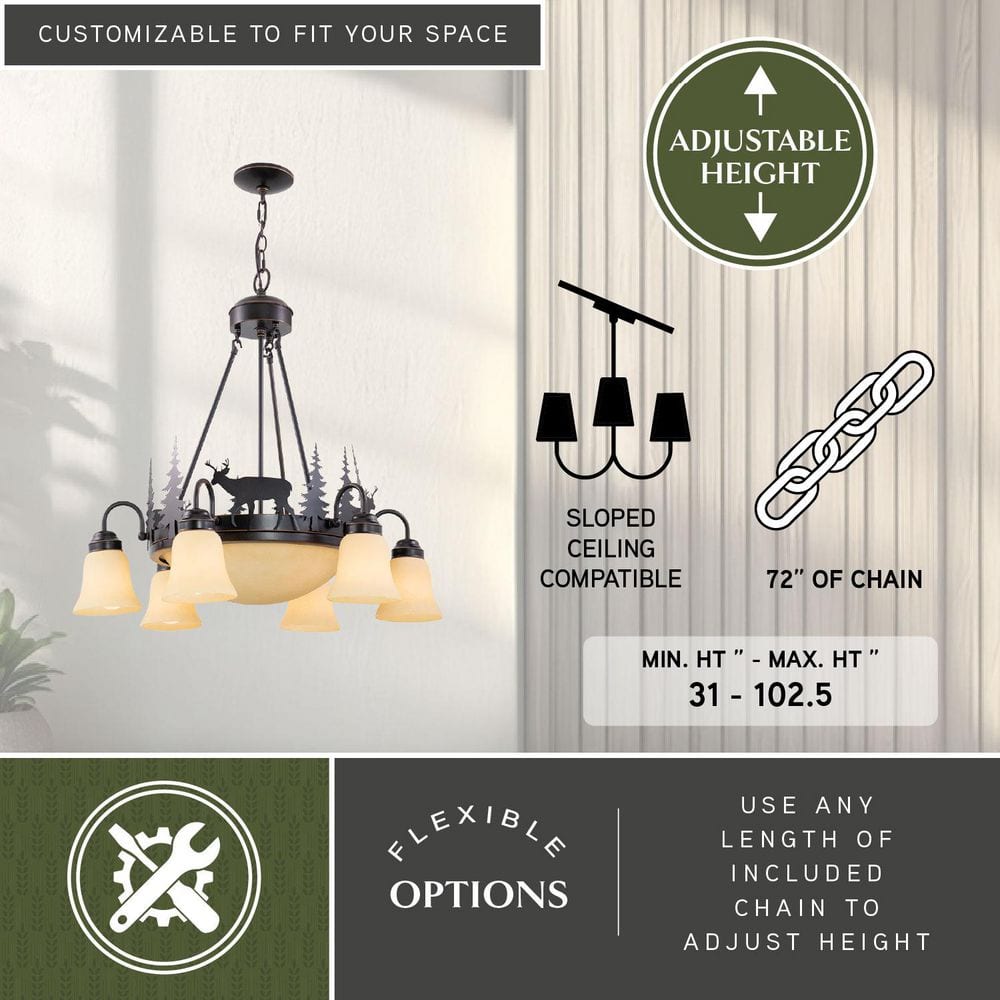 Rustic Deer Silhouette 9-Light Chandelier in Burnished Bronze