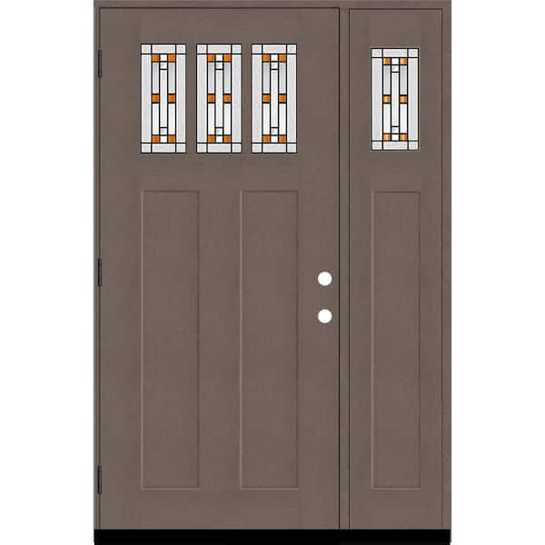 Steves & Sons Regency 51 in. x 80 in. 3Lite Amberton Deco Glass RHOS Ashwood Stain Fir Grain Fiberglass Prehung Front Door w/12in.SL