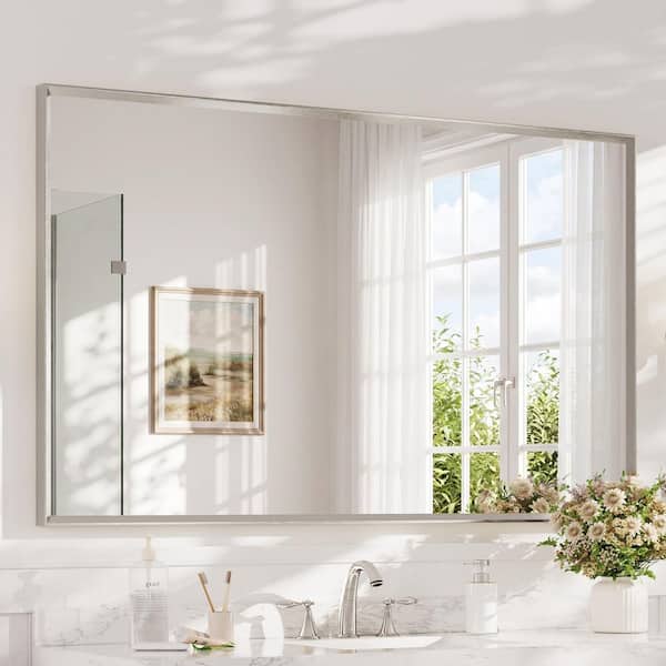 36 in. H x 60 in. W Rectangle Aluminum Framed Mirrors for Bathroom Wall, Brushed Nickel