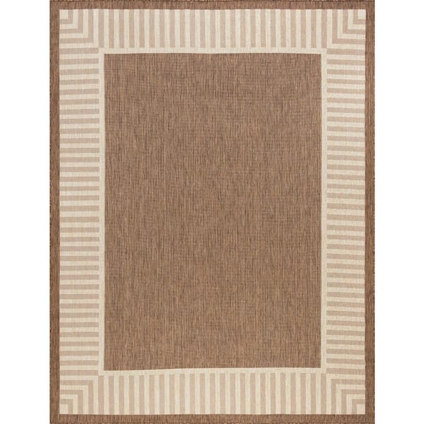 Eco Striped Border Brown 4 ft. x 6 ft. Indoor/Outdoor Area Rug